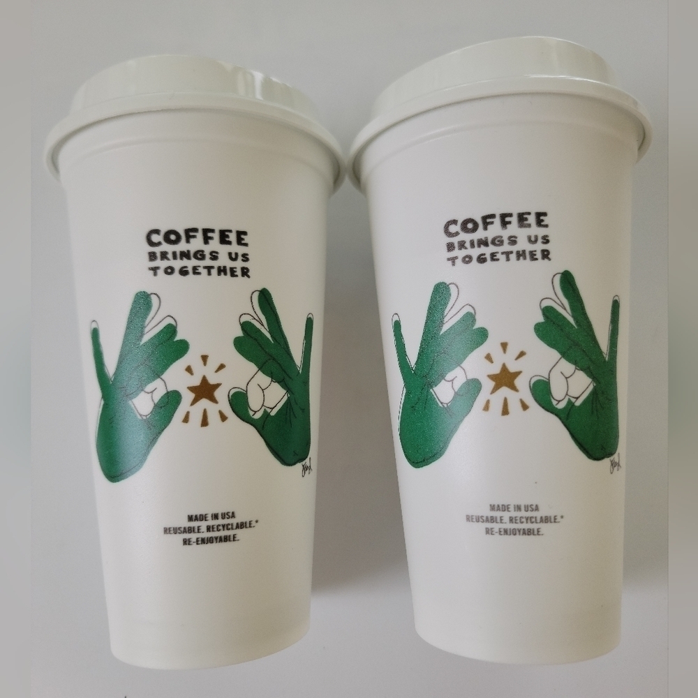 NWOT NEW Starbucks ASL Reusable Cup, 2 Pc Set